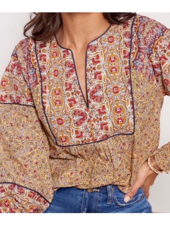 Evereve Tops - Evereve Mustard and Red Printed Boho Tunic